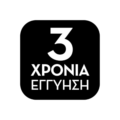 Ένα μαύρο σήμα με λευκά γράμματα που λένε 3 χρόνια εγγύηση.