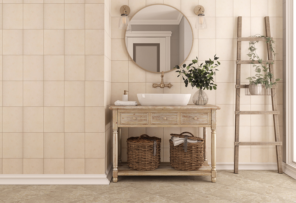 Απεικονίζεται το πλακάκι τοποθετημένο σε ένα μπάνιο.