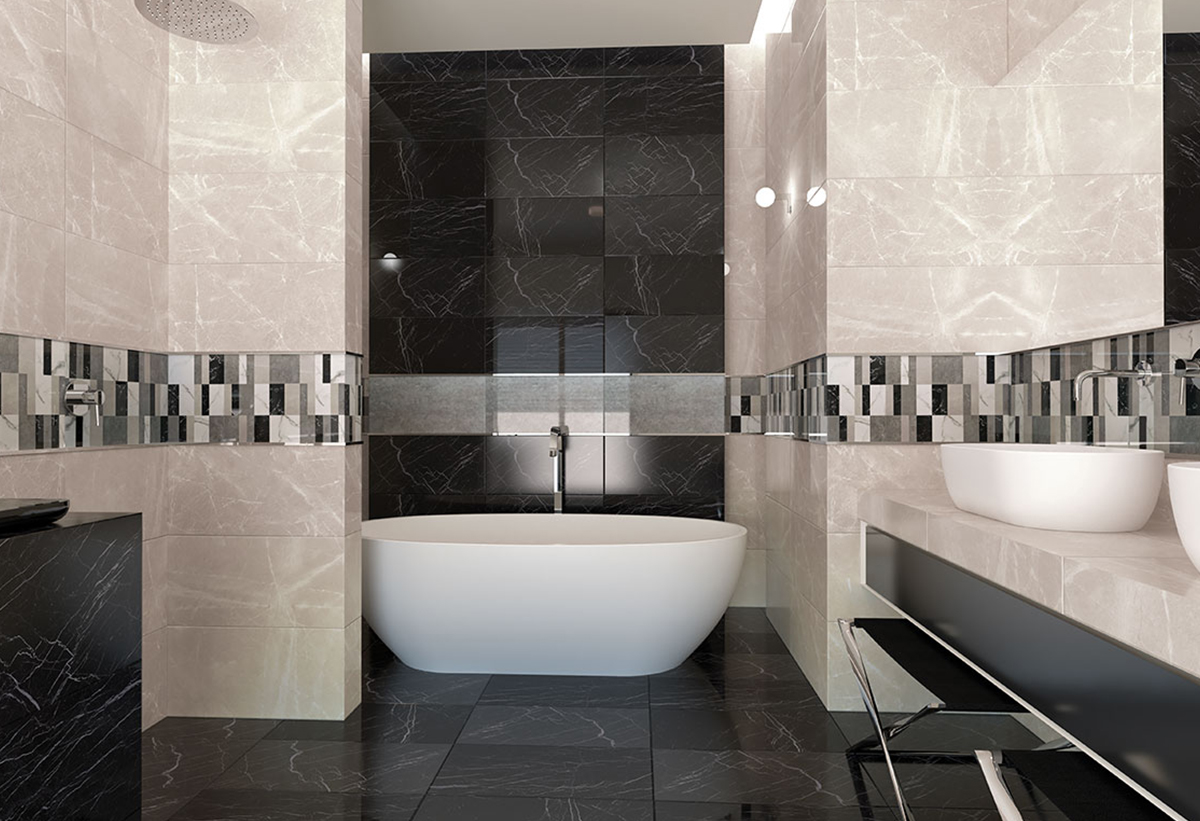 Απεικονίζεται το πλακάκι τοποθετημένο σε ένα μπάνιο.