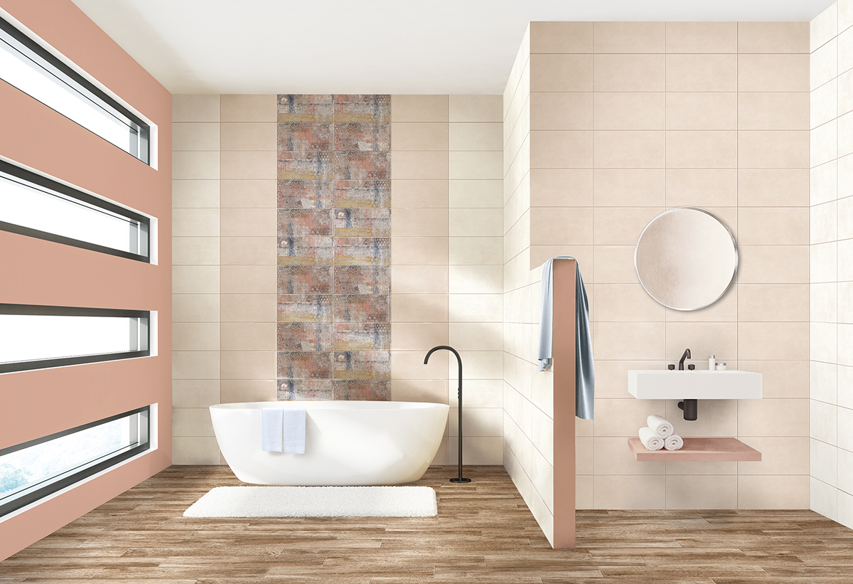 Απεικονίζεται το ντεκόρ τοποθετημένο σε ένα μπάνιο.