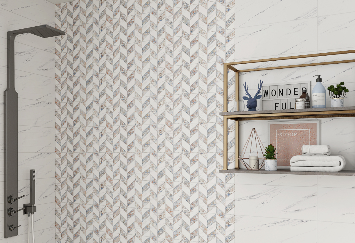 Απεικονίζεται το πλακάκι τοποθετημένο σε ένα μπάνιο.