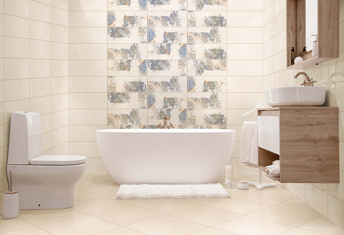 Απεικονίζεται το ντεκόρ τοποθετημένο σε ένα μπάνιο.