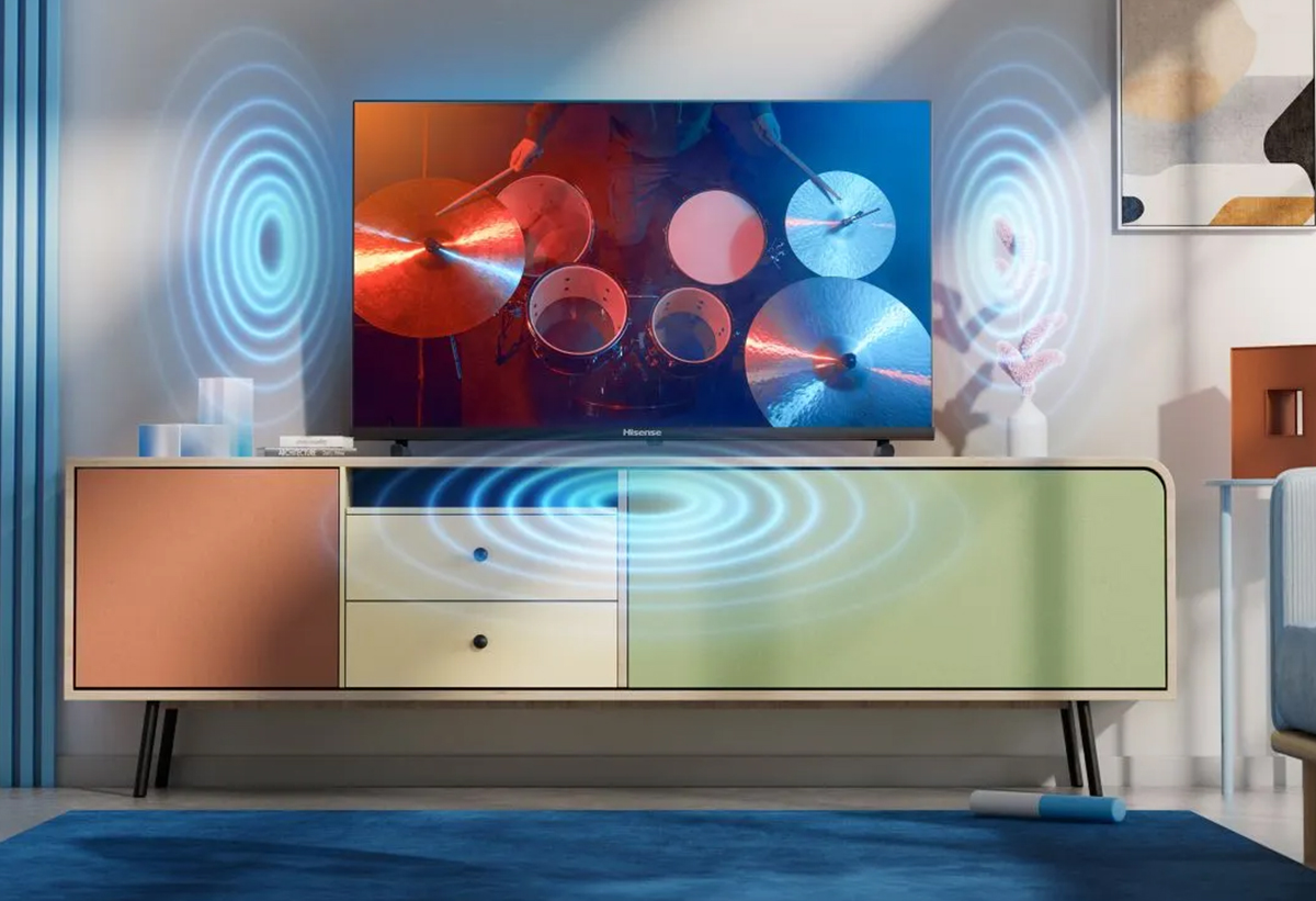 Απεικονίζεται τηλεόραση να δείχνει ντραμς και δίπλα ηχοκύμματα.