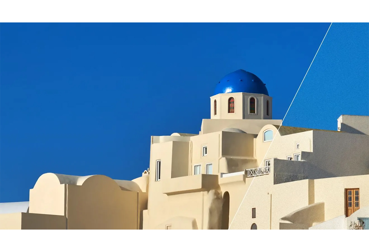 Απεικονίζεται κτίριο στην τηλεόραση.