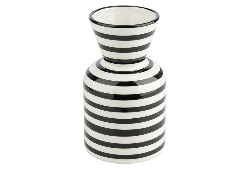 Βάζο Κεραμικό Eglo Living Yuzawa 20cm Ριγέ Λευκό Μαύρο