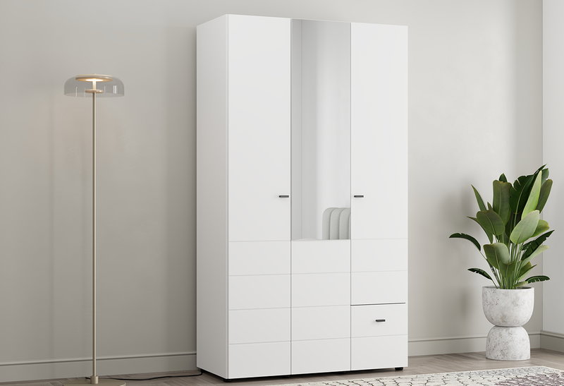 Ντουλάπα Ρούχων Τρίφυλλη με Καθρέπτη Nevis M117xΠ51.5xY207.5cm Λευκή