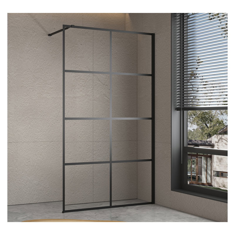 Σταθερό Τζάμι Walk-In Kadda 6mm 90x195cm Διάφανο με Μαύρο Προφίλ & Σχέδιο