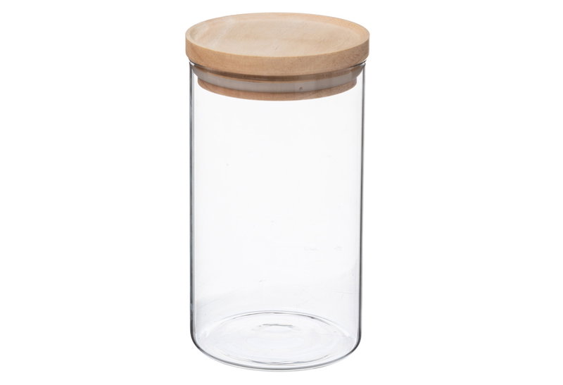 Βάζο Αποθήκευσης 5Five Hermet 1lt Φ10x17.5cm με Ξύλινο Καπάκι Διάφανο Γυάλινο
