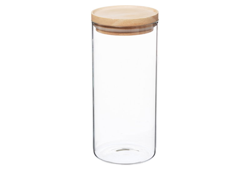 Βάζο Αποθήκευσης 5Five Hermet 1.3lt Φ10x21.9cm με Ξύλινο Καπάκι Διάφανο Γυάλινο