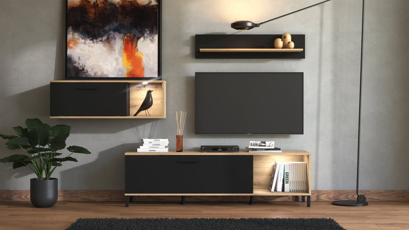 Σύνθετο Vida Μαύρο/Φυσικό Μ255xΠ40xΥ165cm