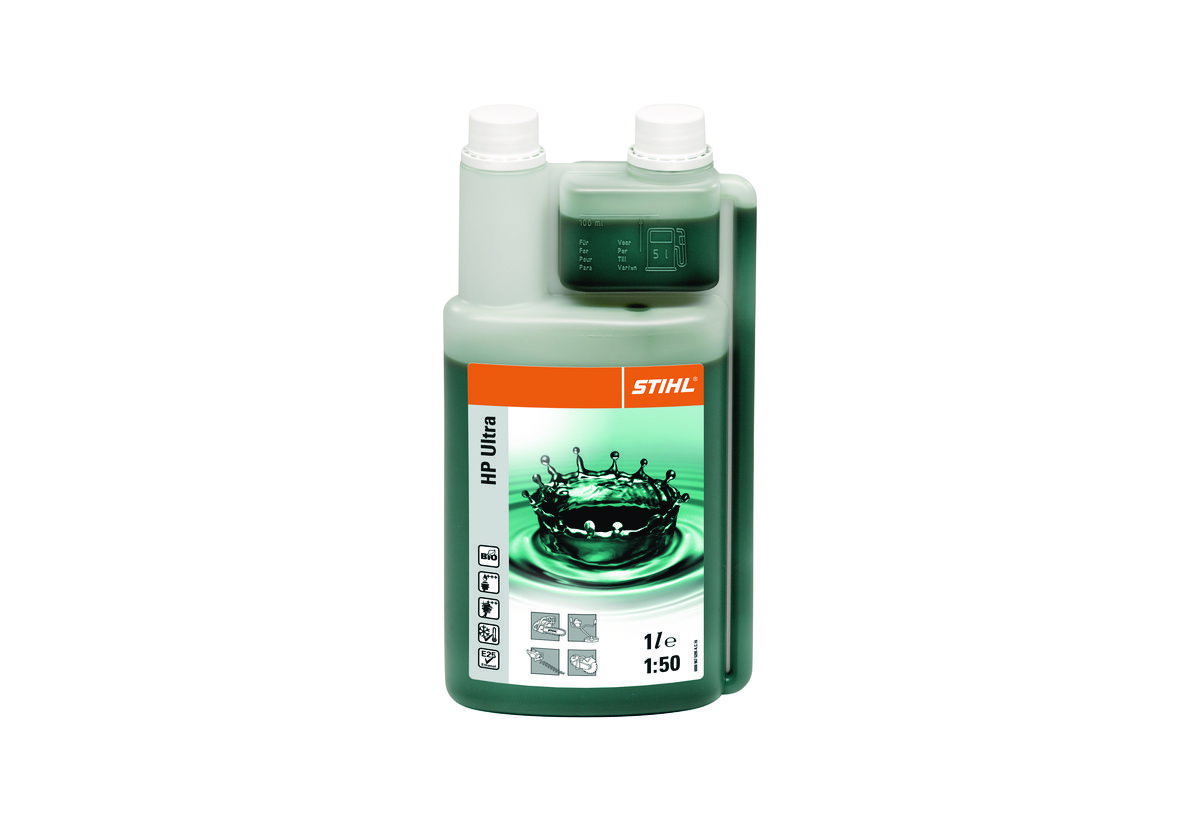 Απεικονίζει Λάδι Κινητήρων HP Super Stihl 1L με μεζούρα.