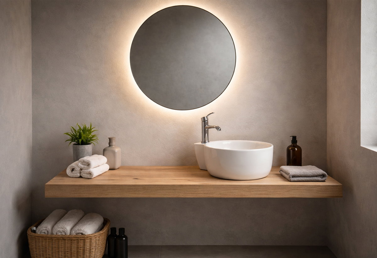 Απεικονίζεται ο πάγκος σε ένα μπάνιο.