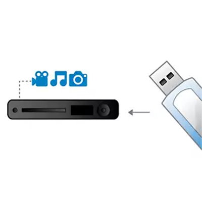Απεικονίζεται USB δίπλα στη συσκευή, σε μορφή εικονιδίων.