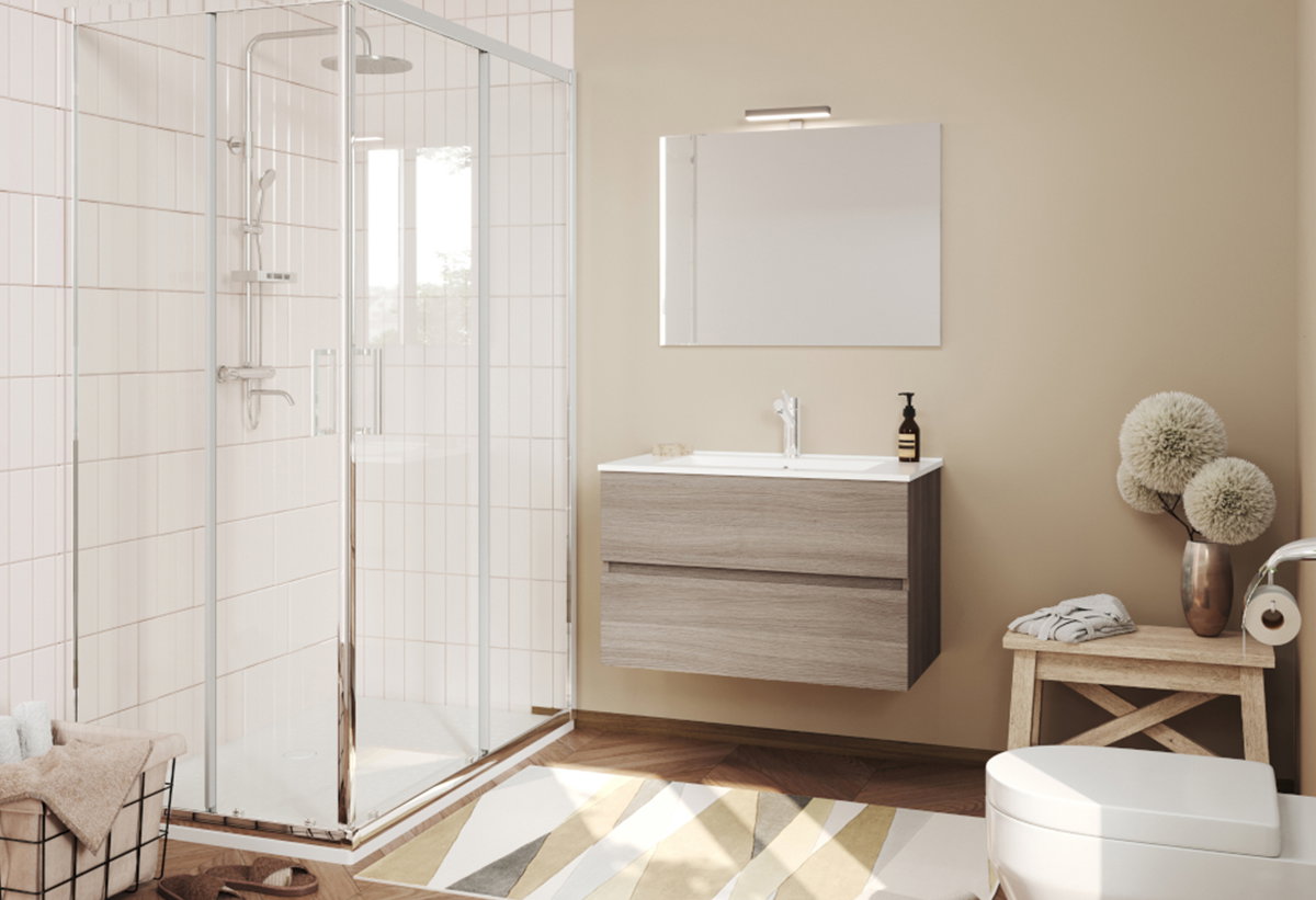 Απεικονίζεται το έπιπλο μπάνιου Easy Rovere Fumo 