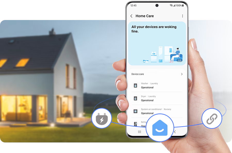 Ένα άτομο χρησιμοποιεί το SmartThings Home care και φροντίζει για τη λειτουργία της συσκευής.