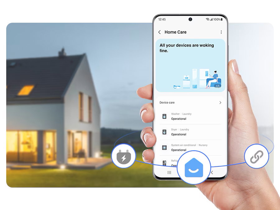 Ένα άτομο χρησιμοποιεί το SmartThings Home care και φροντίζει για τη λειτουργία της συσκευής.