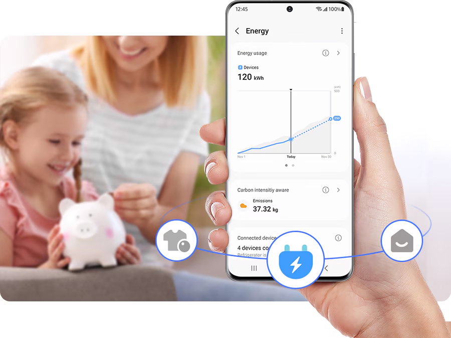 Ένα άτομο χρησιμοποιεί το SmartThings Energy και ελέγχει τη χρήση ενέργειας.