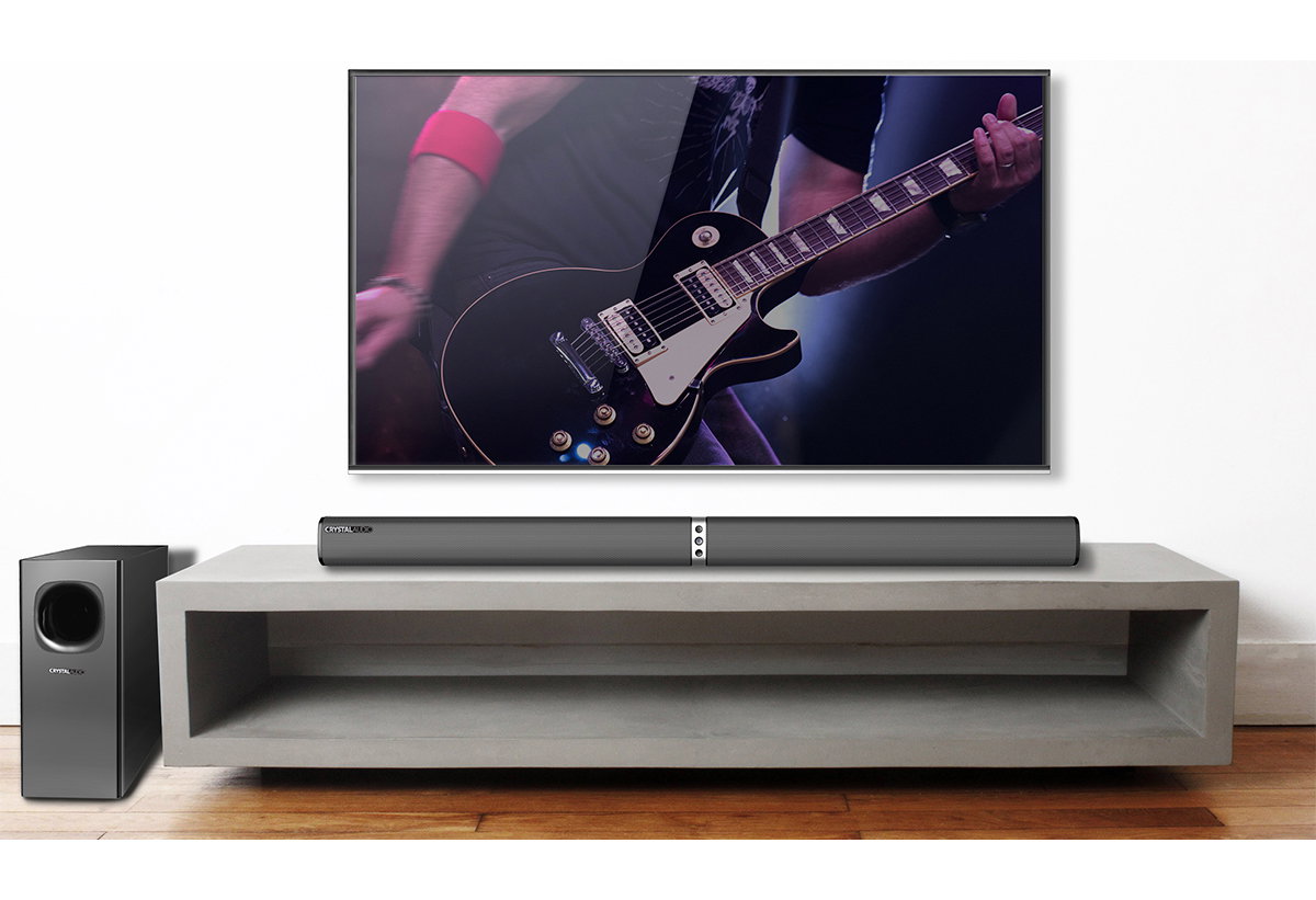 Απεικονίζεται το soundbar κάτω από τηλεόραση σε tabletop setup.