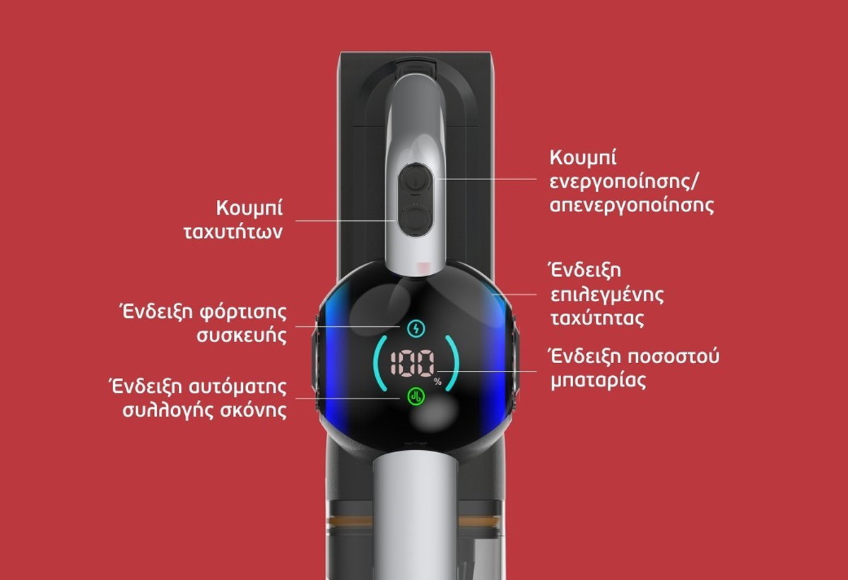 Παρουσιάζεται η ενσωματωμένη LED οθόνη της σκούπας.