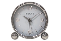 Αναλογικό Ρολόι-Ξυπνητήρι Επιτραπέζιο AM03 Chrome/Λευκό Μεταλλικό Alfaone