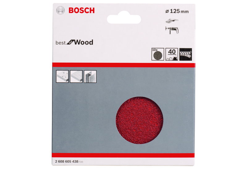 Γυαλόχαρτα Bosch Φ.125mm K40 για Τροχό και Δράπανο 10 Τεμάχια