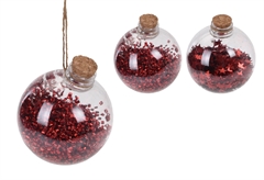 Χριστουγεννιάτικη Μπάλα με Κόκκινο Decor Φ.8cm Διάφανη σε Διάφορα Σχέδια