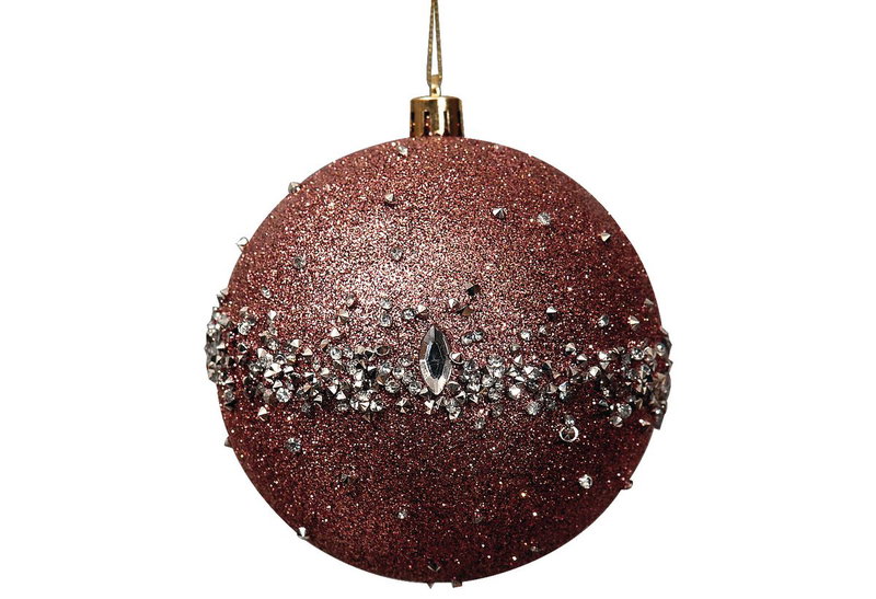 Χριστουγεννιάτικη Μπάλα Φ.8cm Ροζ Χρυσή με Glitter Σετ 4 Τεμάχια