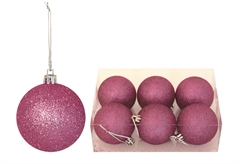 Μπάλα 4cm Ροζ Glitter Σετ 6 Τεμαχίων