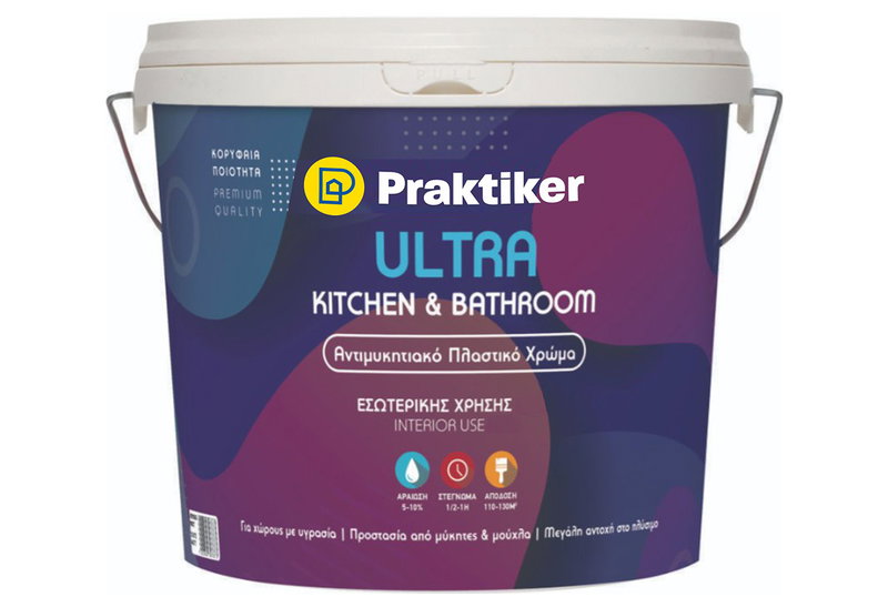 Χρώμα Πλαστικό Praktiker Ultra Kitchen&Bathroom Λευκό 3lt