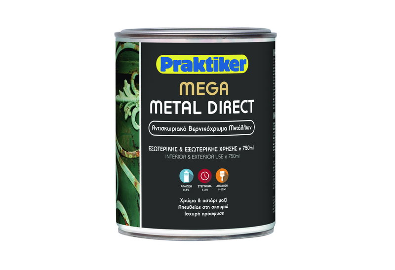 Αντισκωριακό Βερνικόχρωμα Praktiker Mega Metal Direct Μαύρο 750ml