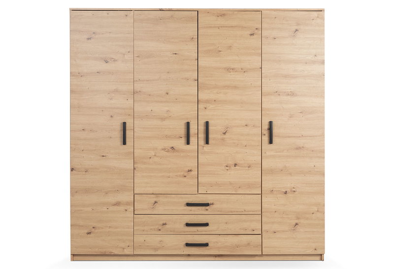 Ντουλάπα Ρούχων Τετράφυλλη Black&White Style Orlando Μ200xΠ56xΥ200cm Δρυς