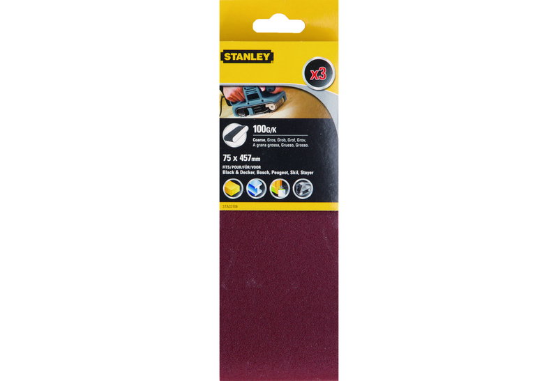Ταινίες Λείανσης Stanley Μ.457 X Π.75mm 3 Τεμάχια K100 Ξύλου