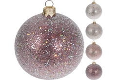 Χριστουγεννιάτικη Μπάλα Φ.8cm Ροζ με Glitter σε 4 Σχέδια
