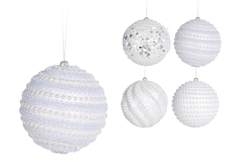 Χριστουγεννιάτικη Μπάλα Φ.8cm Λευκή με Glitter σε 4 Σχέδια