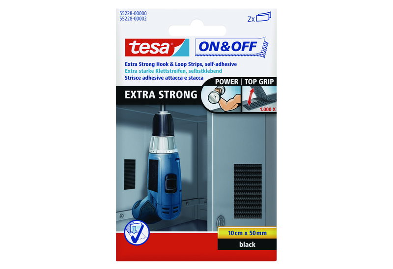 Αυτοκόλλητη Ταινία Tesa On&Off Extra Strong 10cmx50mm Μαύρη Σετ 2 Τεμαχίων