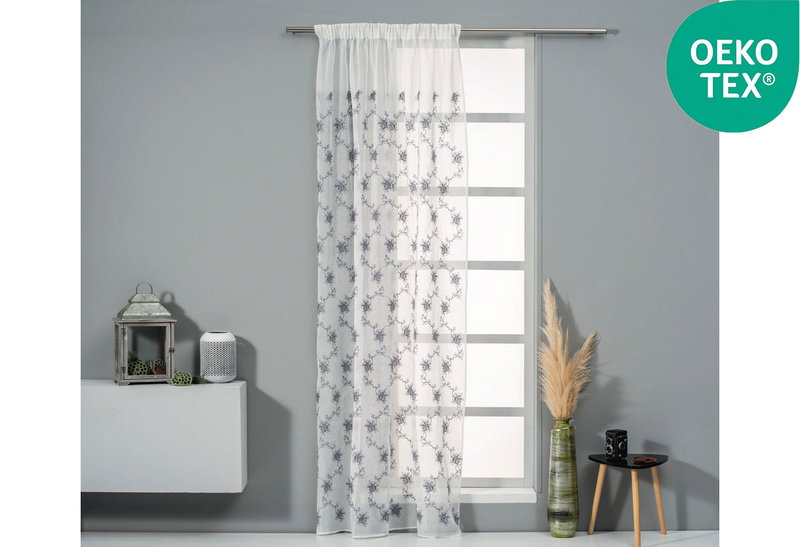 Κουρτίνα Easy Home Mensa 270x140cm Λευκό/Γκρι Γάζα με Τρέσα