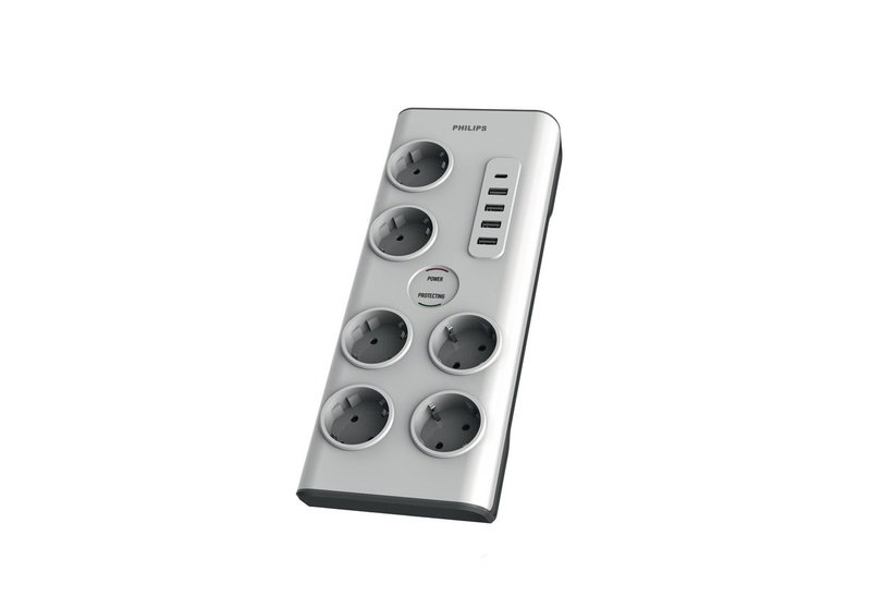 Πολύπριζο Υπέρτασης Philips 6 Θέσεων&4 USB-A&1 USB-C