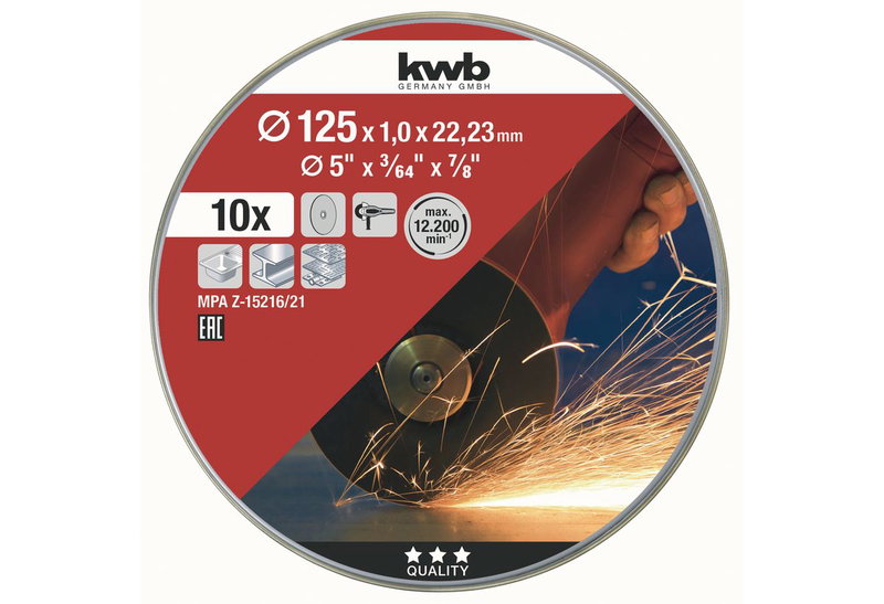KWB Δίσκος Κοπής Inox Σετ 10 Τεμάχια Μεταλλική Κασετίνα 125x1mm