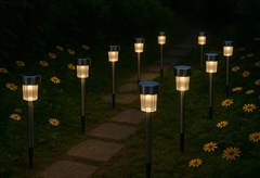 Grunding Σετ Ηλιακό Φωτιστικό Στήλος LED 4.8x36.5cm Ασημί 10 Τεμαχίων