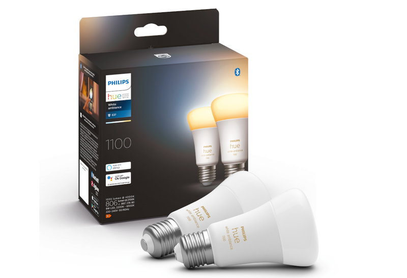 Philips Hue White Ambiance Λαμπτήρας Τυπικός E27 8W Γαλακτερός Σετ 2 Τεμαχίων