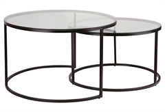 Τραπέζι Coffee Homefit Vetro με Μεταλλικό Σκελετό Μαύρο Φ.75x45.5/Φ.65x38.5cm 2 Τεμάχια