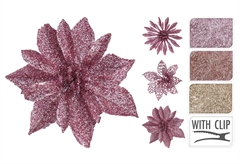 Χριστουγεννιάτικο Διακοσμητικό Λουλούδι με Κλιπ 8cm 4 Τεμαχία σε 3 Χρώματα