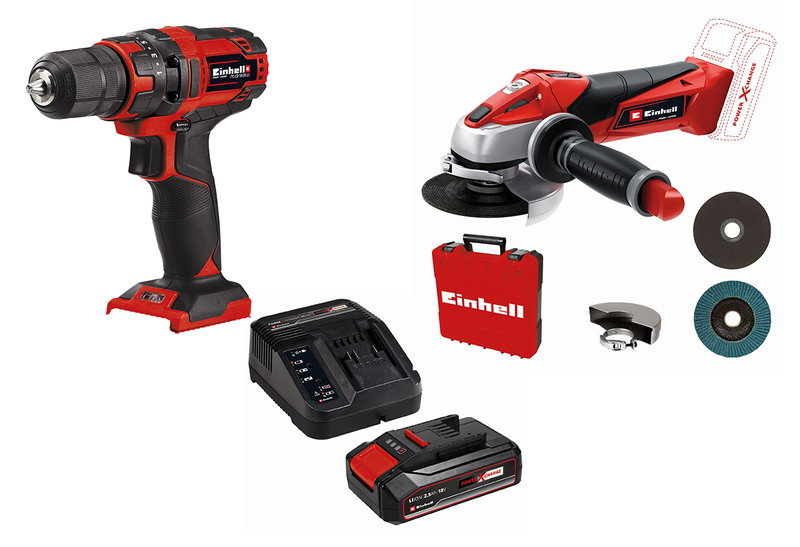 Einhell Σετ Δραπανοκατσάβιδο Μπαταρίας & Γωνιακός Τροχός & Ταχυφορτιστής