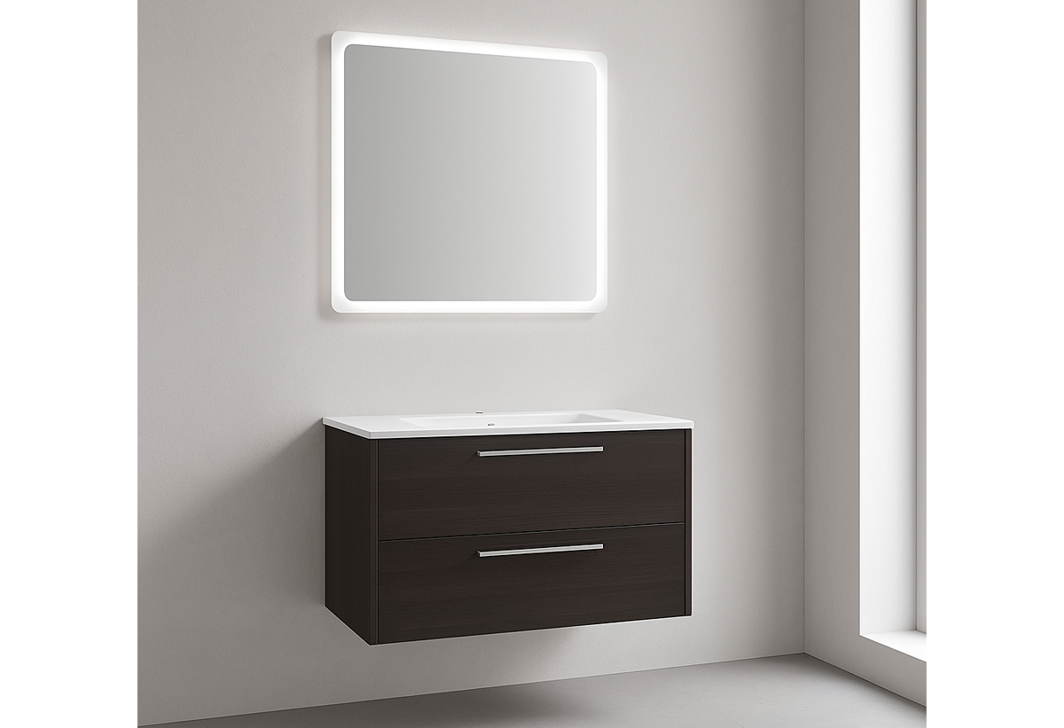 Έπιπλο Μπάνιου με Καθρέπτη Falegnameria Adriatica Best Laccato Lucido 80cm Γκρι