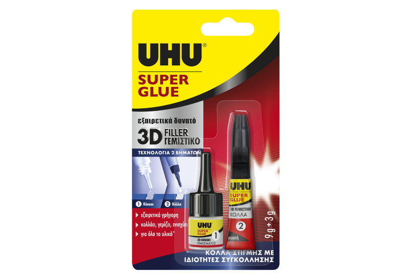 Uhu Κόλλα Στιγμής Super Glue 3D Filler 3g + 9g
