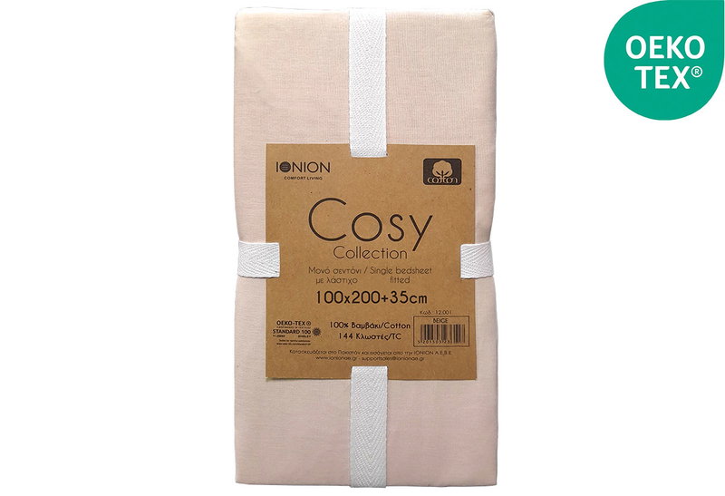 Σεντόνι Μονό Ionion Cosy Beige με Λάστιχο Μ200xΠ100xΥ35cm