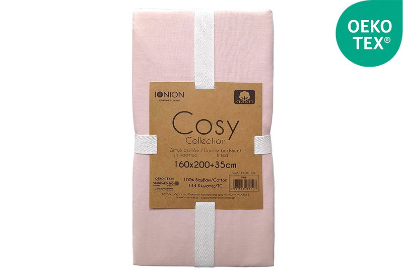 Σεντόνι Διπλό Ionion Cosy Pink με Λάστιχο Μ200xΠ160xΥ35cm