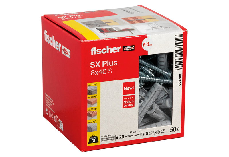 Σετ Βύσμα 8x40mm με Νοβοπανόβιδα Fischer SX Plus 50 Τεμάχια