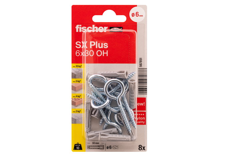 Σετ Βύσμα 6x30mm και Βιθοθηλιά 5x55cm Fischer SX Plus 8 Τεμάχια