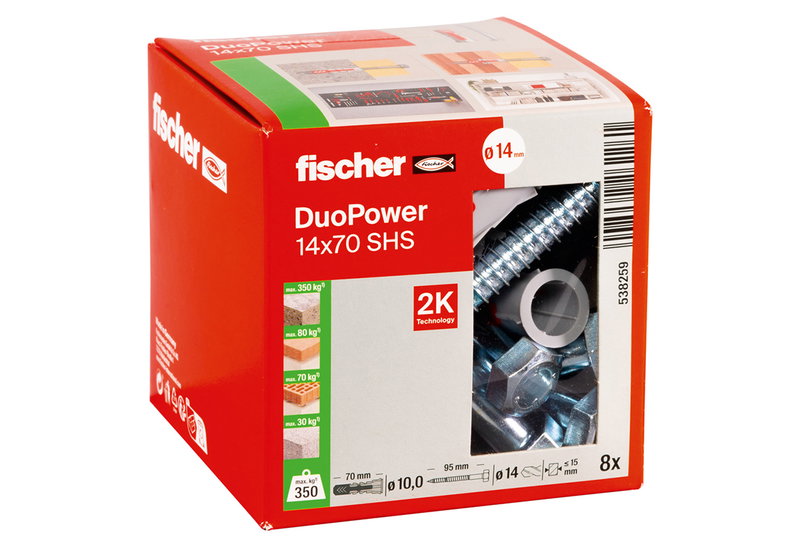 Σετ Βύσμα 14x70mm και Στριφώνι 10x65mm Fischer Duopower S 10 Τεμάχια